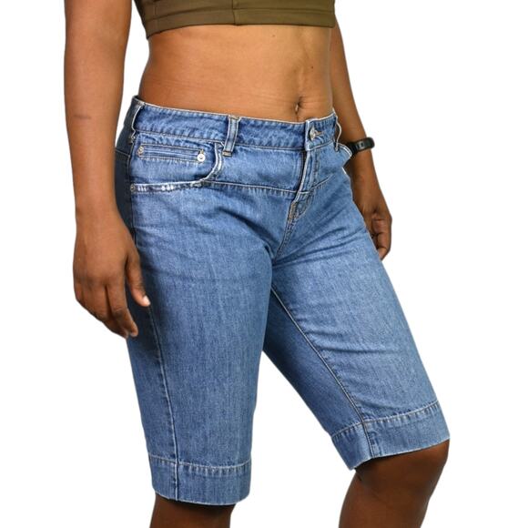 Vintage London Jean Short Blue Denim Longline Low Rise Y2K Cotton Bermuda Jort 4 - Picture 12 of 15